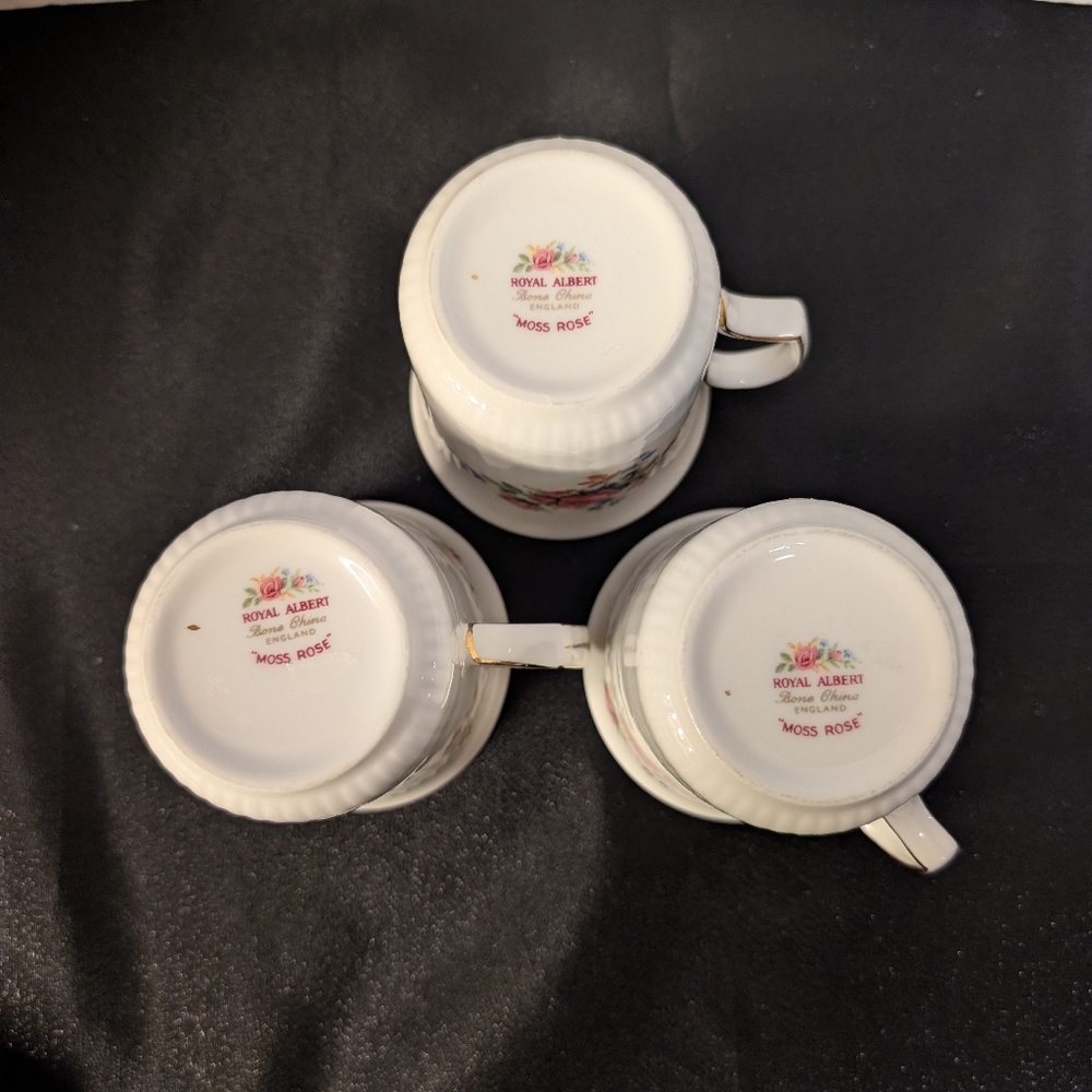 Royal Albert Moss Rose Bone China England Coffee Tea Mugs Cups set, lot of 3 - Picture 11 of 16